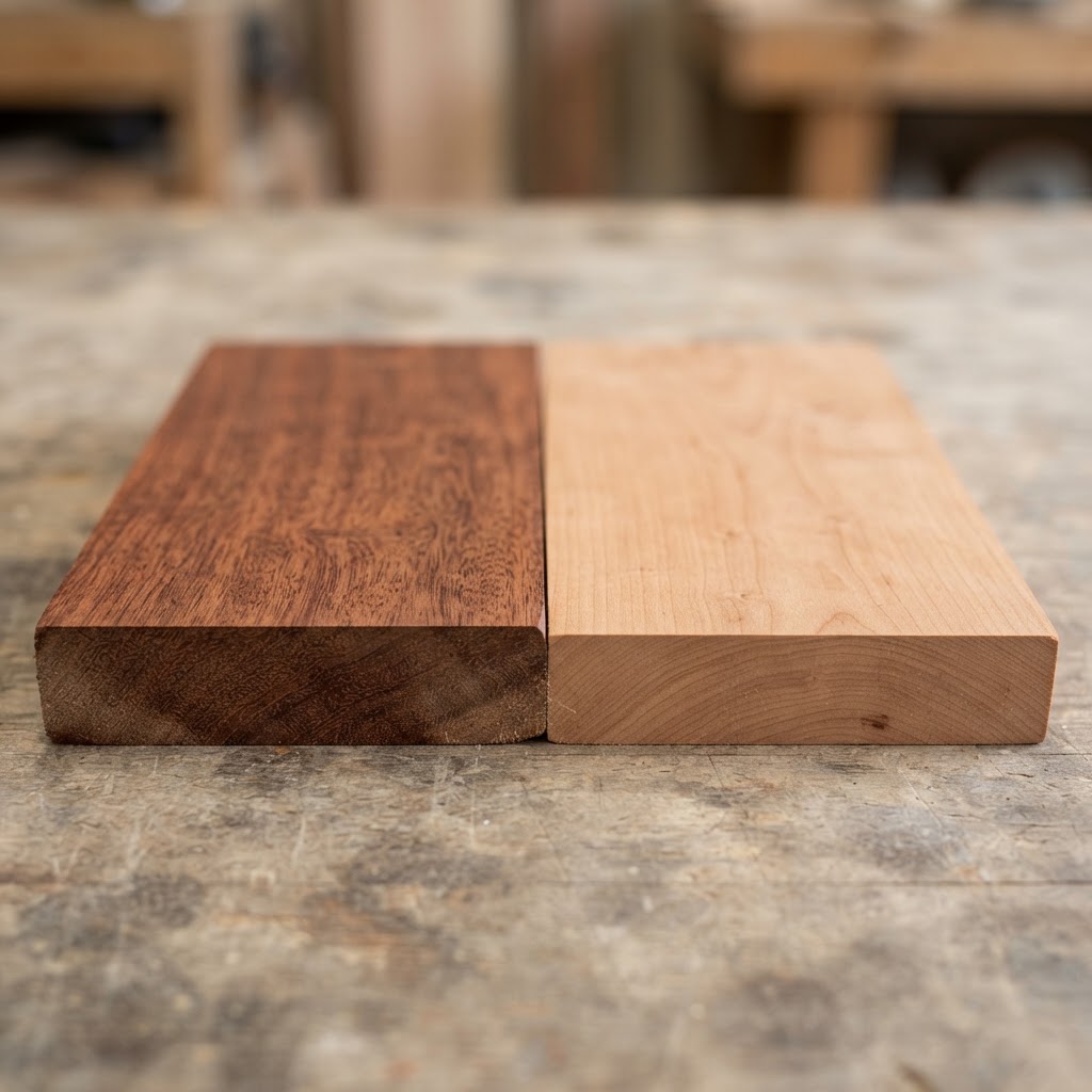 Mahogany vs Alder wood grain comparison