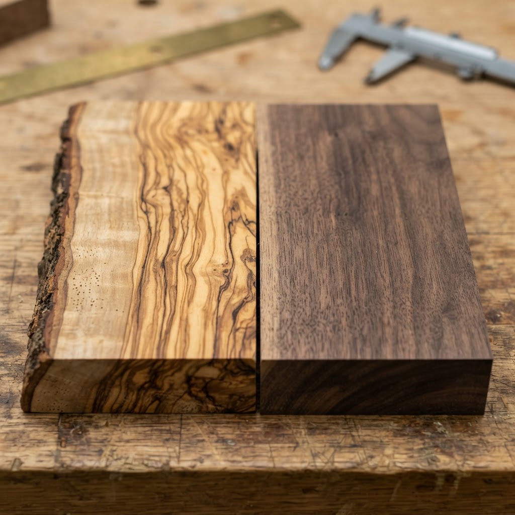Olive Wood vs Walnut wood grain comparison