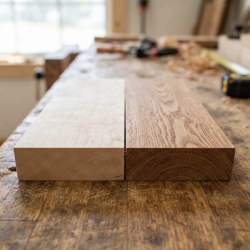 Maple vs Oak wood grain comparison