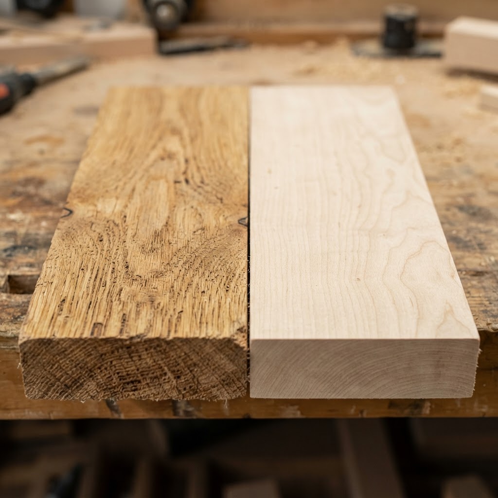 Oak vs Maple wood grain comparison