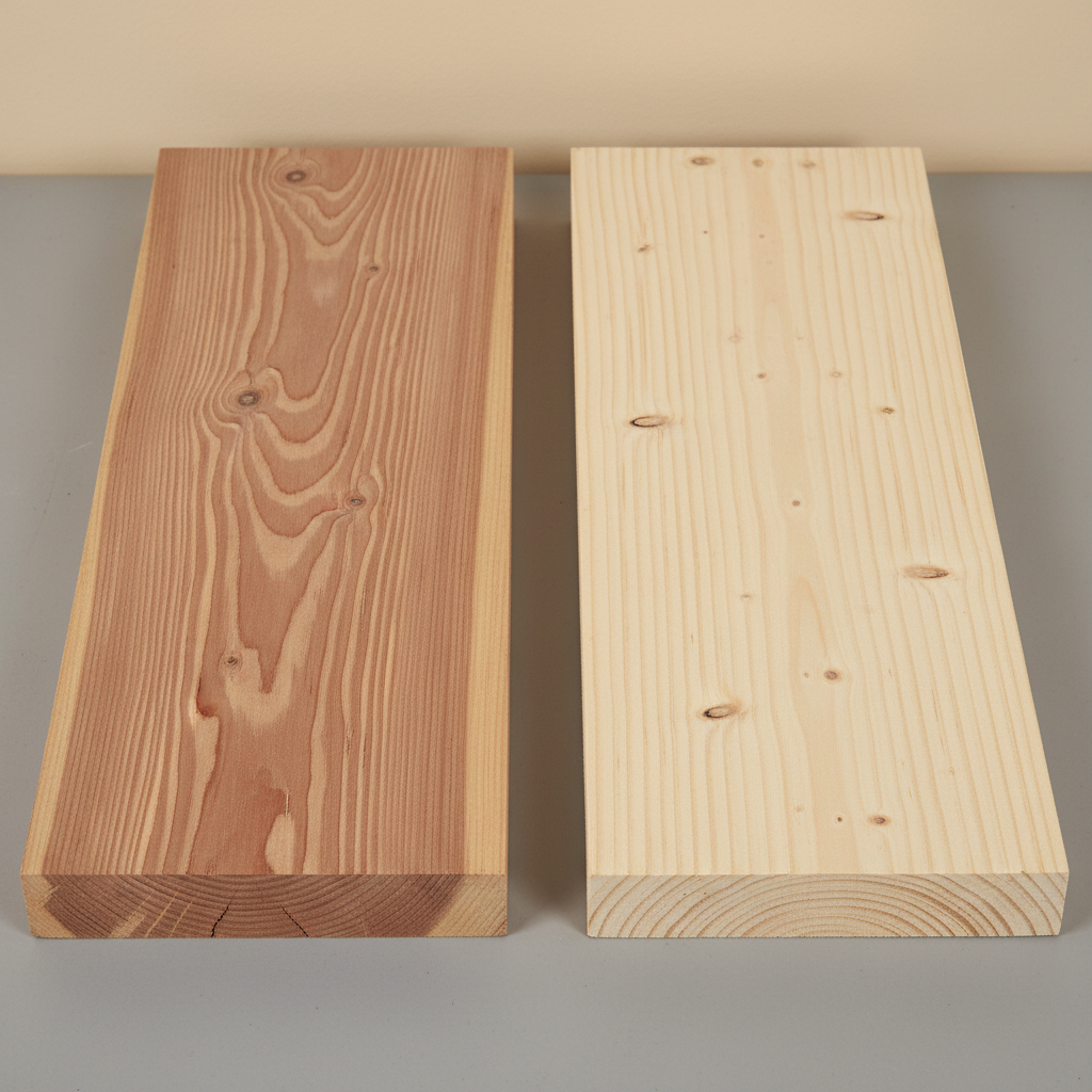 Cedar vs Pine wood grain comparison