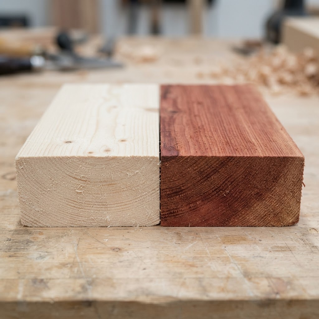 Spruce vs Redwood wood grain comparison