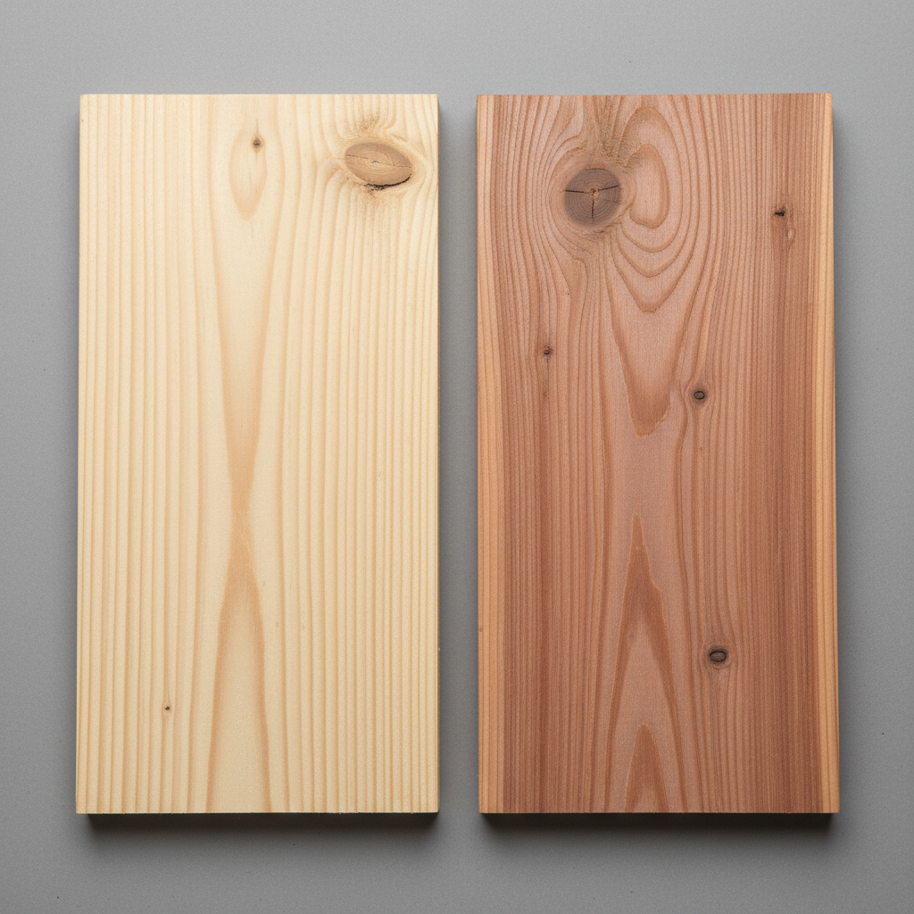 Spruce vs Cedar wood grain comparison