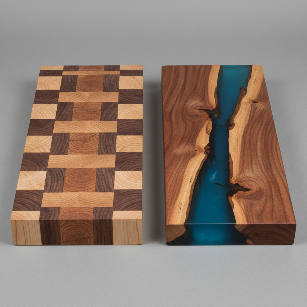 Butcher Block vs Epoxy Resin wood grain comparison