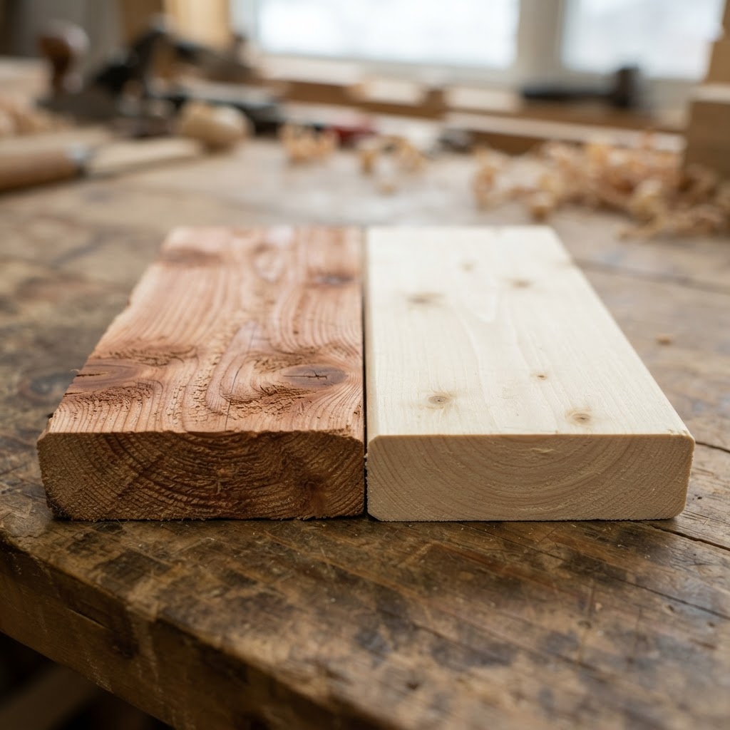 Cedar vs Pine wood grain comparison