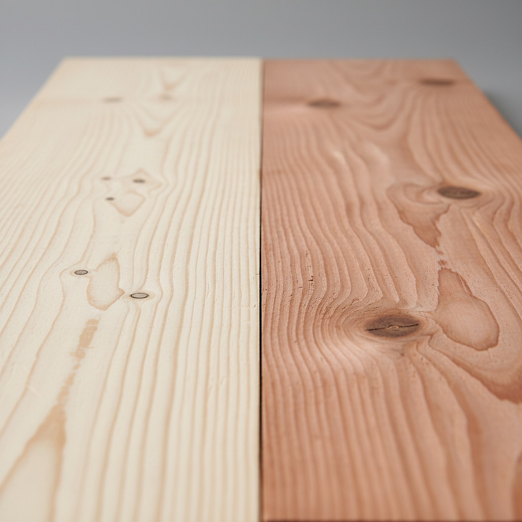 Pine vs Cedar wood grain comparison
