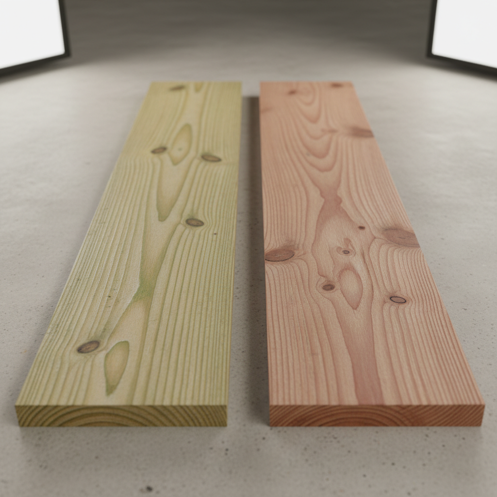 Pressure-Treated Pine vs Cedar wood grain comparison