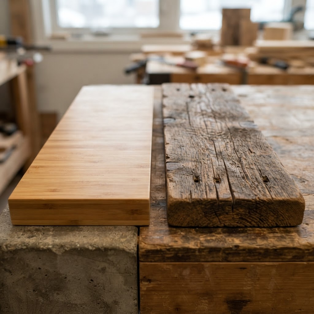 Bamboo vs Reclaimed Wood wood grain comparison