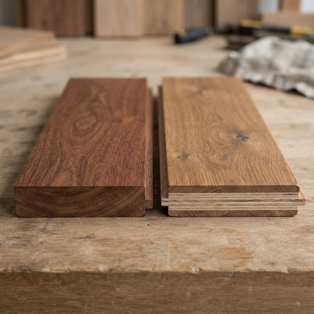 Engineered Hardwood vs Solid Hardwood wood grain comparison