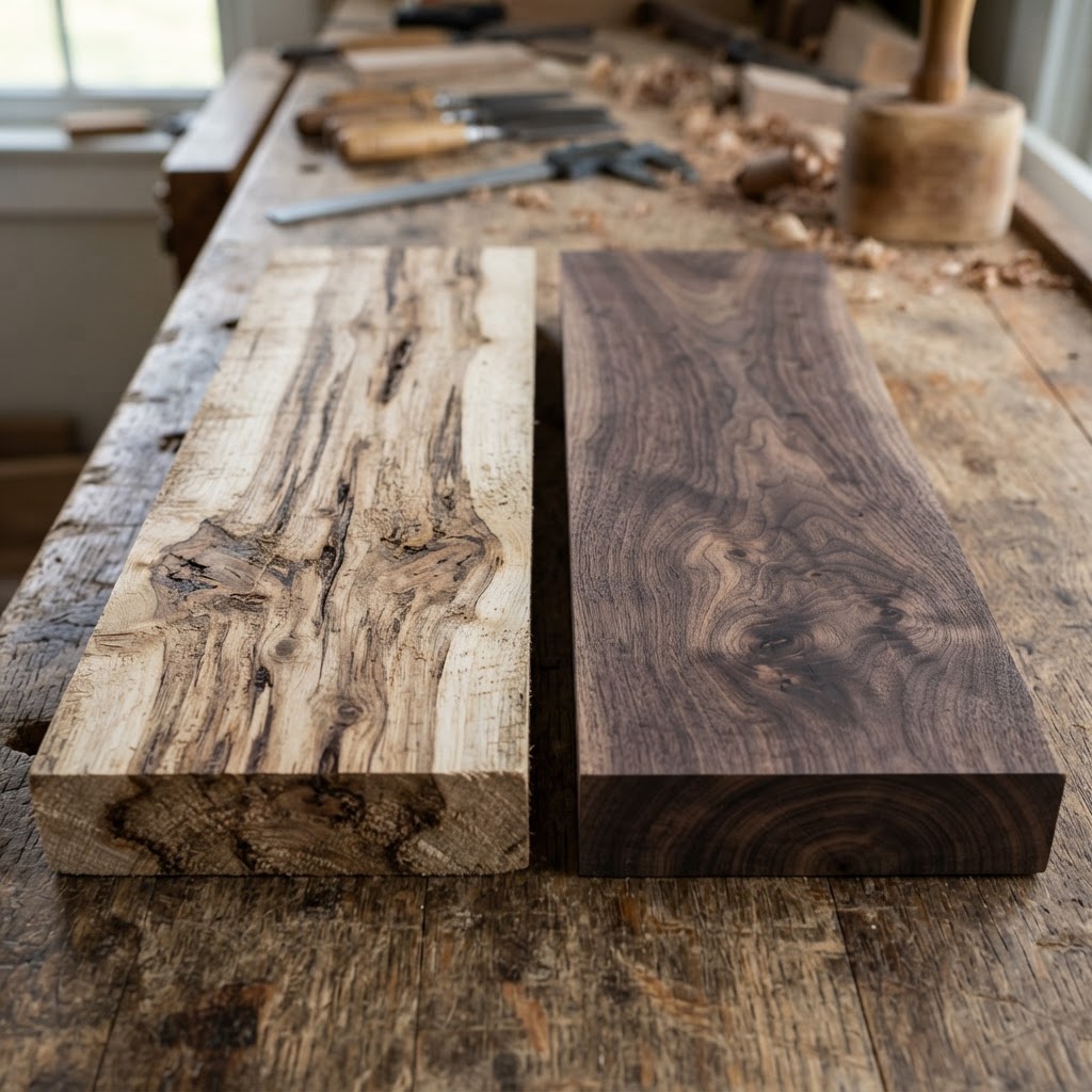 Hickory vs Walnut wood grain comparison