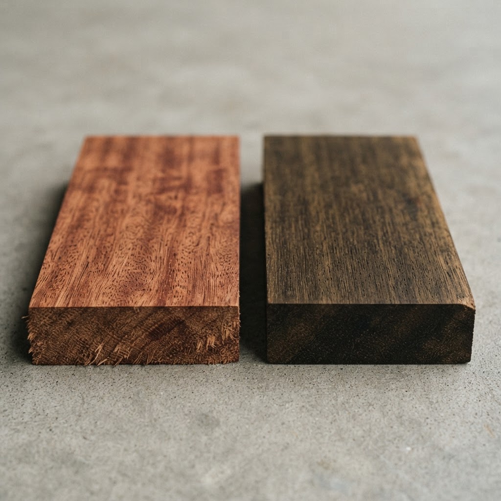 Mahogany vs Ipe wood grain comparison