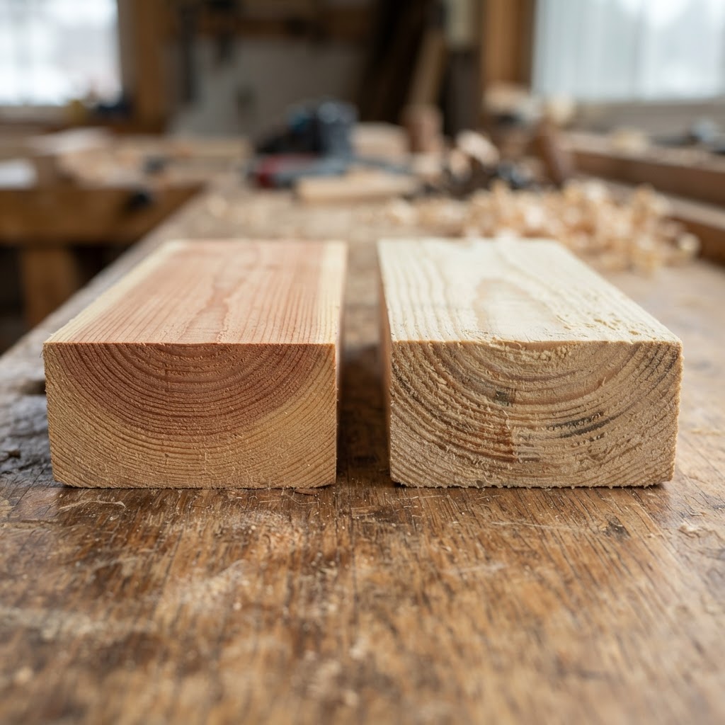 Douglas Fir vs Southern Yellow Pine wood grain comparison