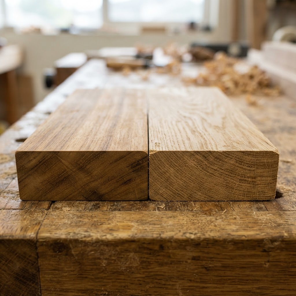 Teak vs Oak wood grain comparison