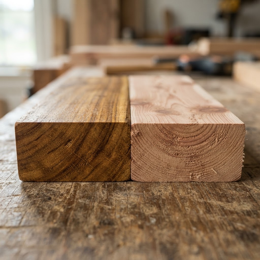 Teak vs Cedar wood grain comparison