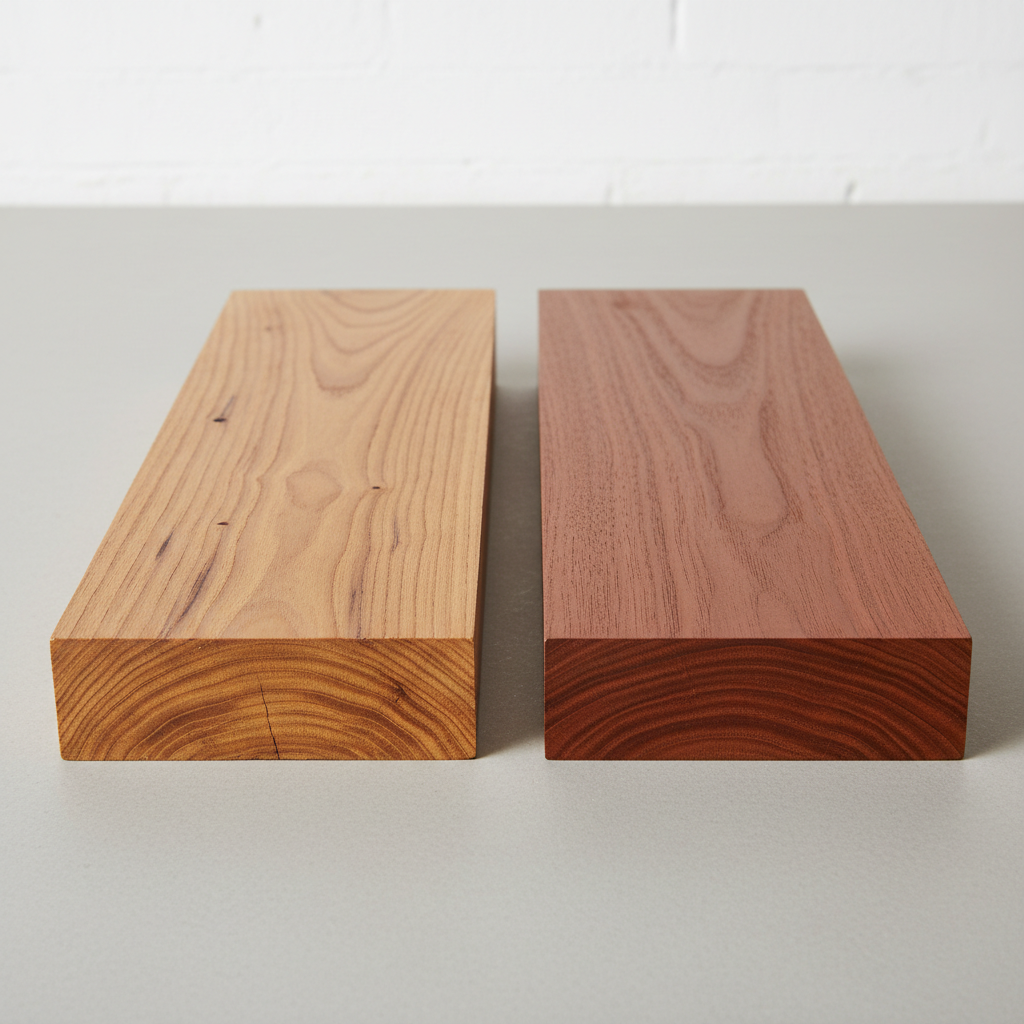 Teak vs Mahogany wood grain comparison