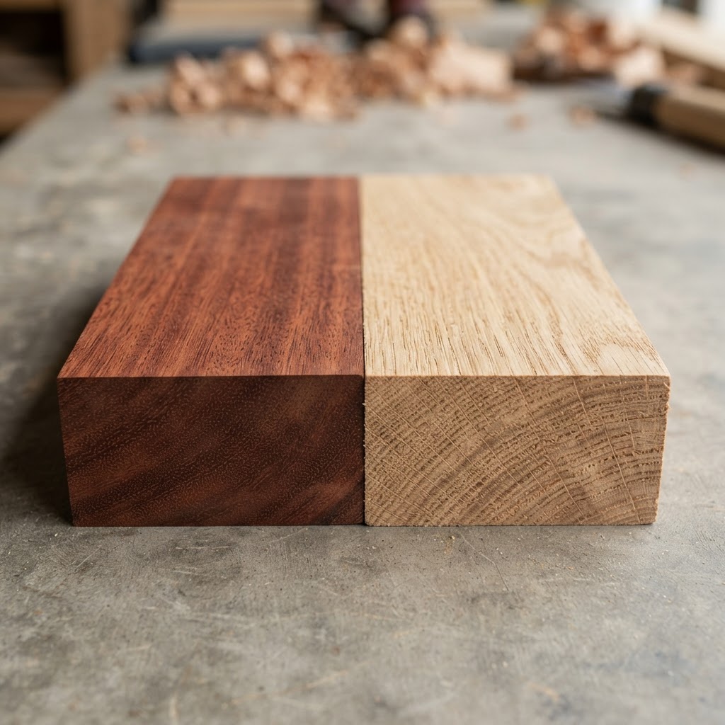 Mahogany vs Oak wood grain comparison