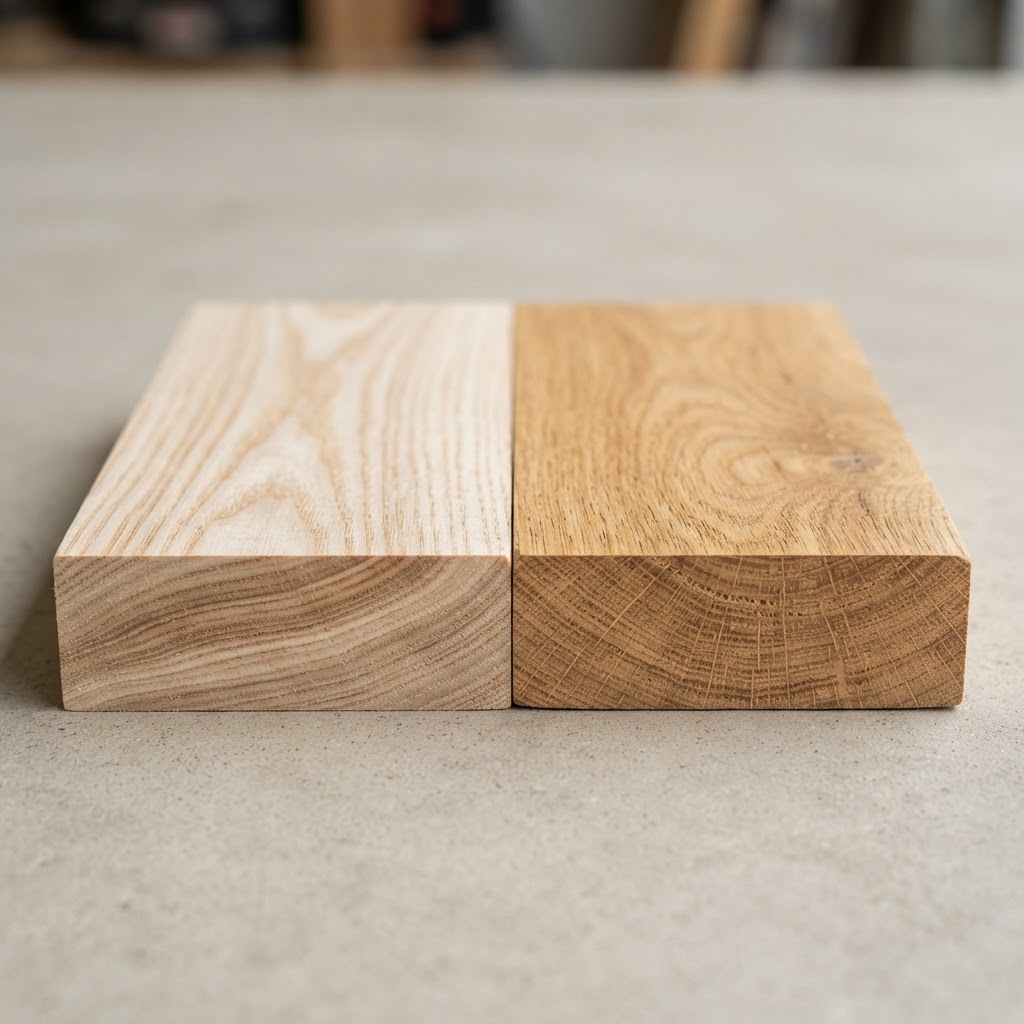 Ash vs Oak wood grain comparison