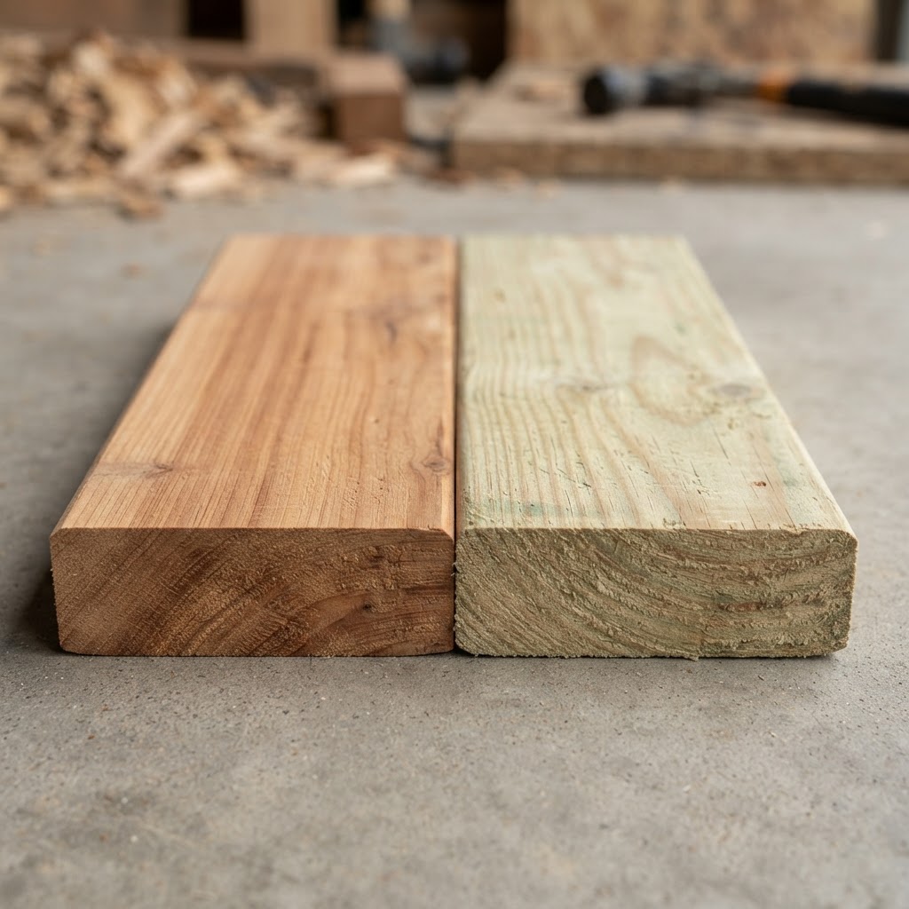 Cedar vs Pressure-Treated Pine wood grain comparison