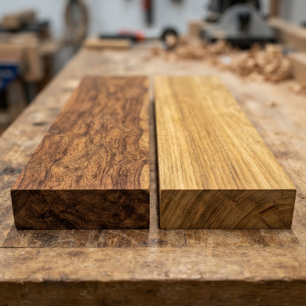 Cumaru vs Garapa wood grain comparison