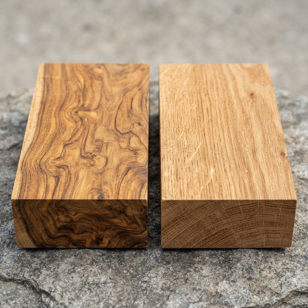Acacia vs Oak wood grain comparison