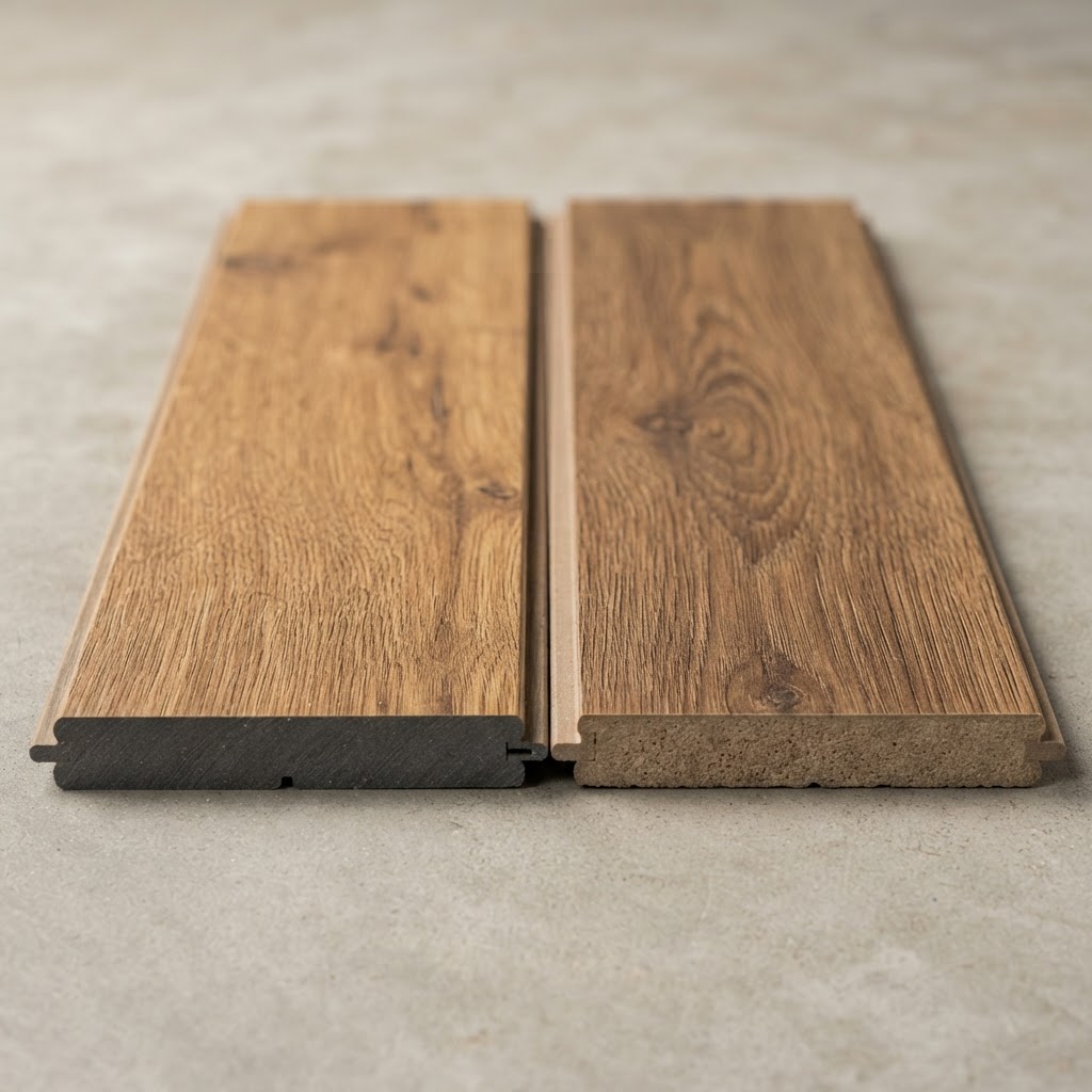 SPC (Stone Plastic Composite) vs WPC (Wood Plastic Composite) wood grain comparison