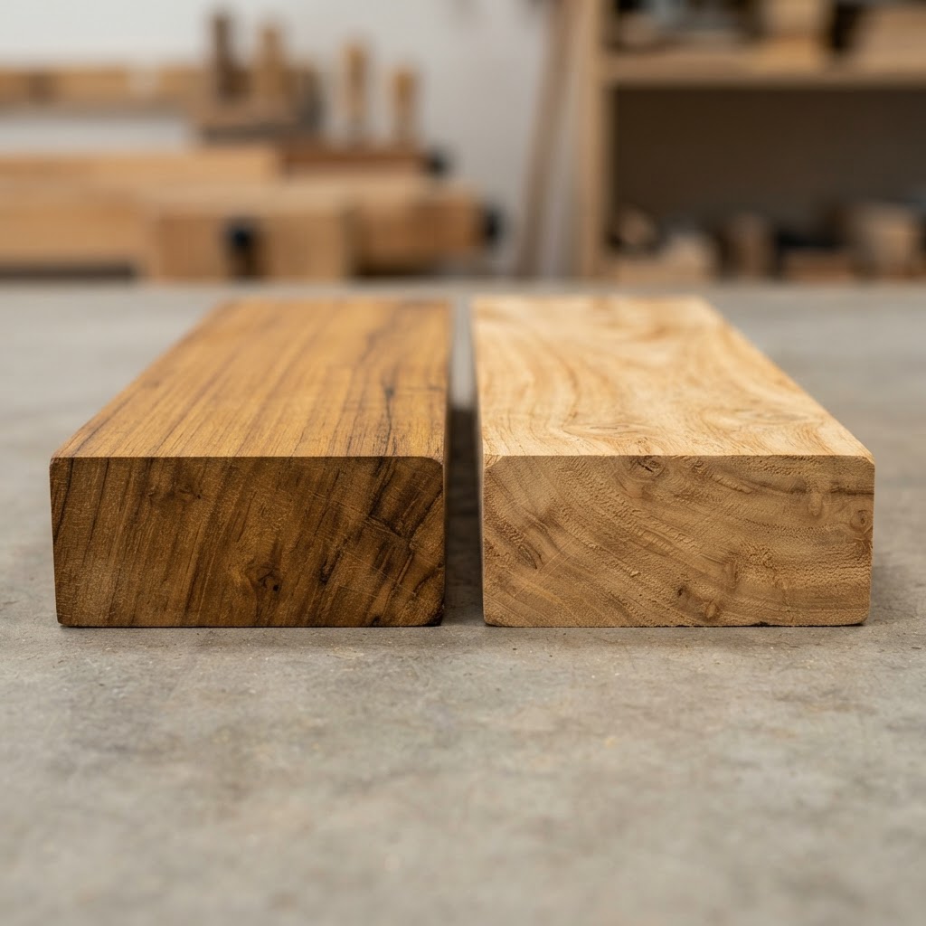 Teak vs Eucalyptus wood grain comparison