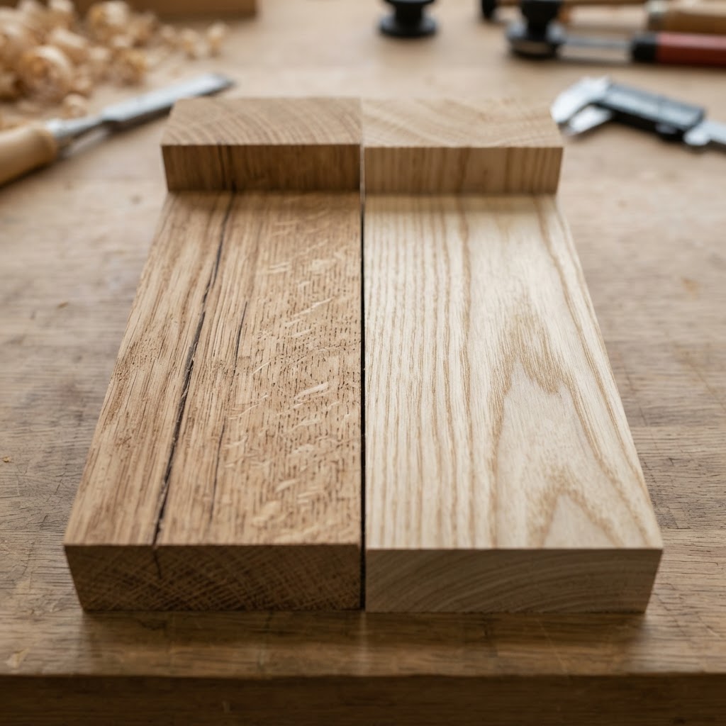 White Oak vs White Ash wood grain comparison