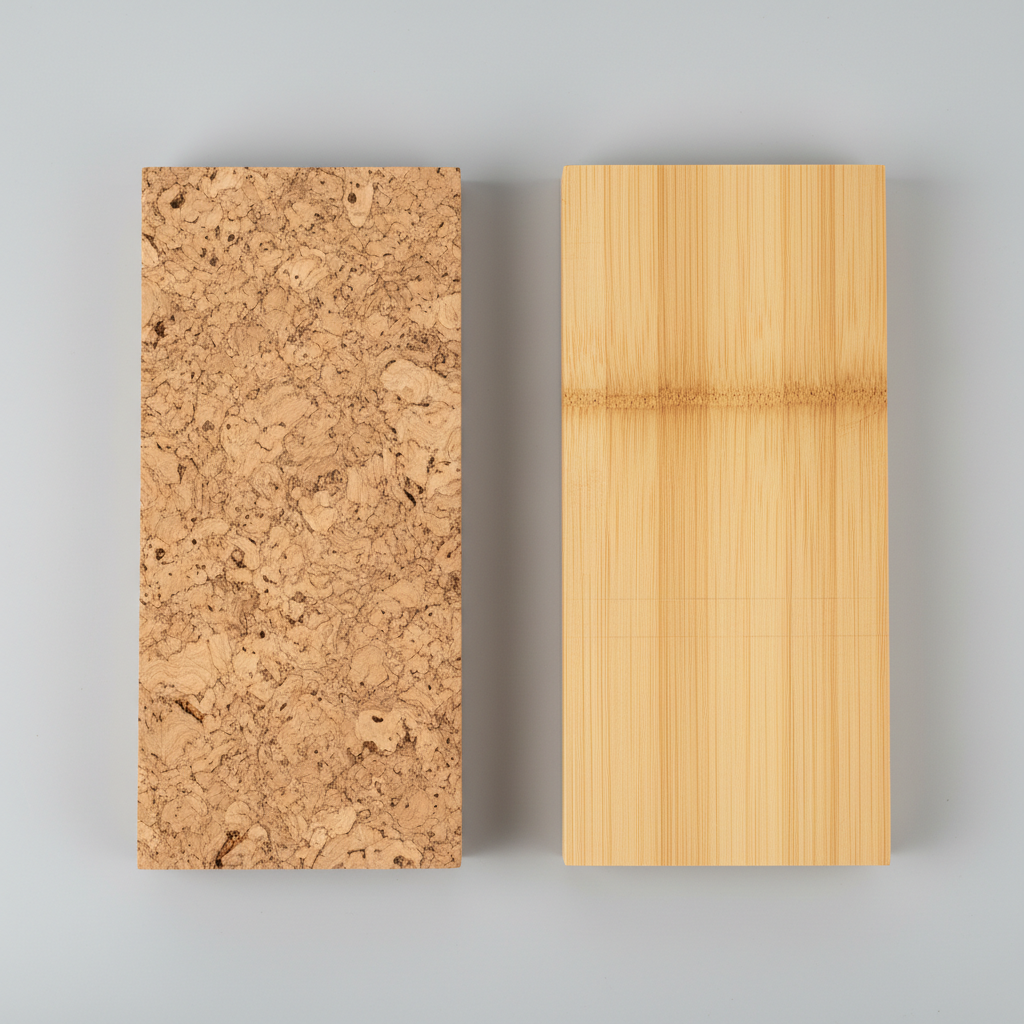 Cork vs Bamboo wood grain comparison