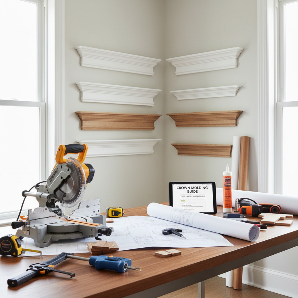 Elegant white crown molding installed at ceiling and wall junction