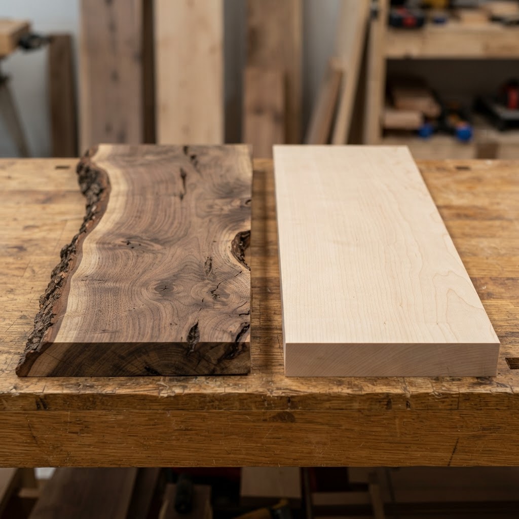 Live Edge Slabs vs Straight Edge Lumber wood grain comparison