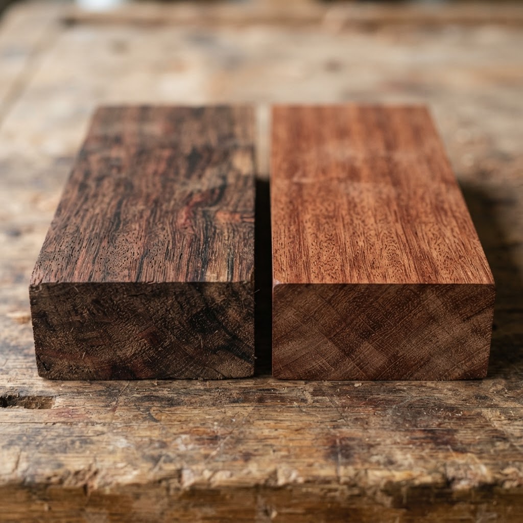 Ipe vs Mahogany wood grain comparison