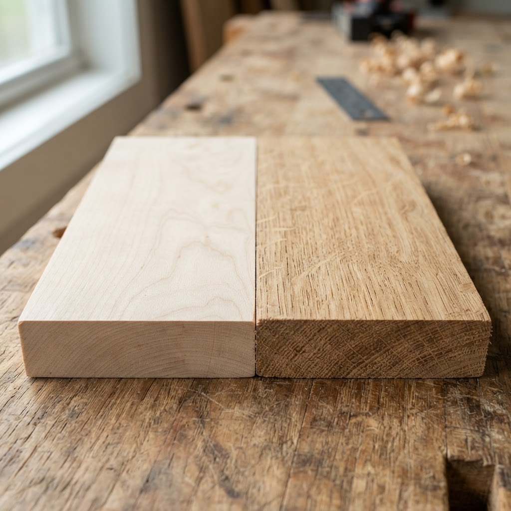 Birch vs Oak wood grain comparison
