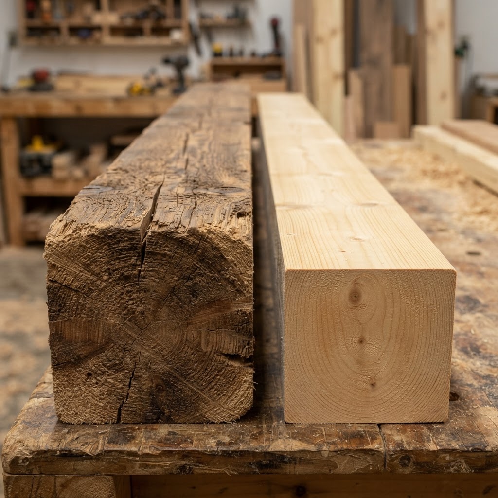 Dimensional Lumber vs Timber wood grain comparison