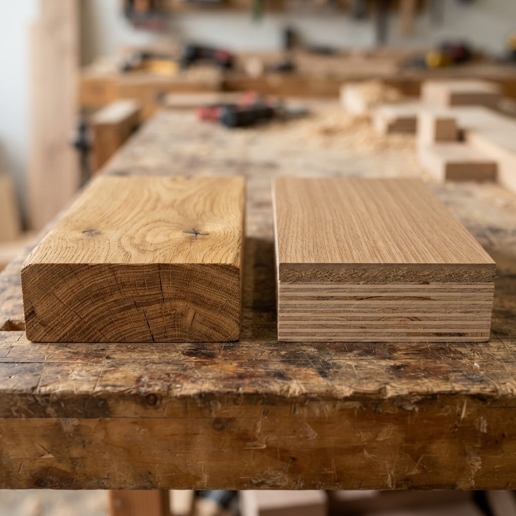 Engineered Wood (Plywood/MDF) vs Solid Wood wood grain comparison