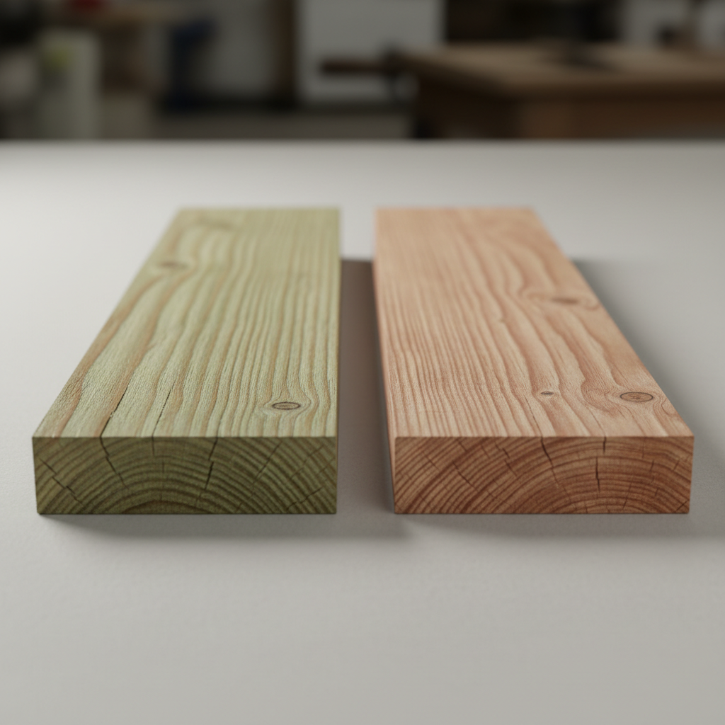 Pine (Pressure-Treated) vs Cedar wood grain comparison