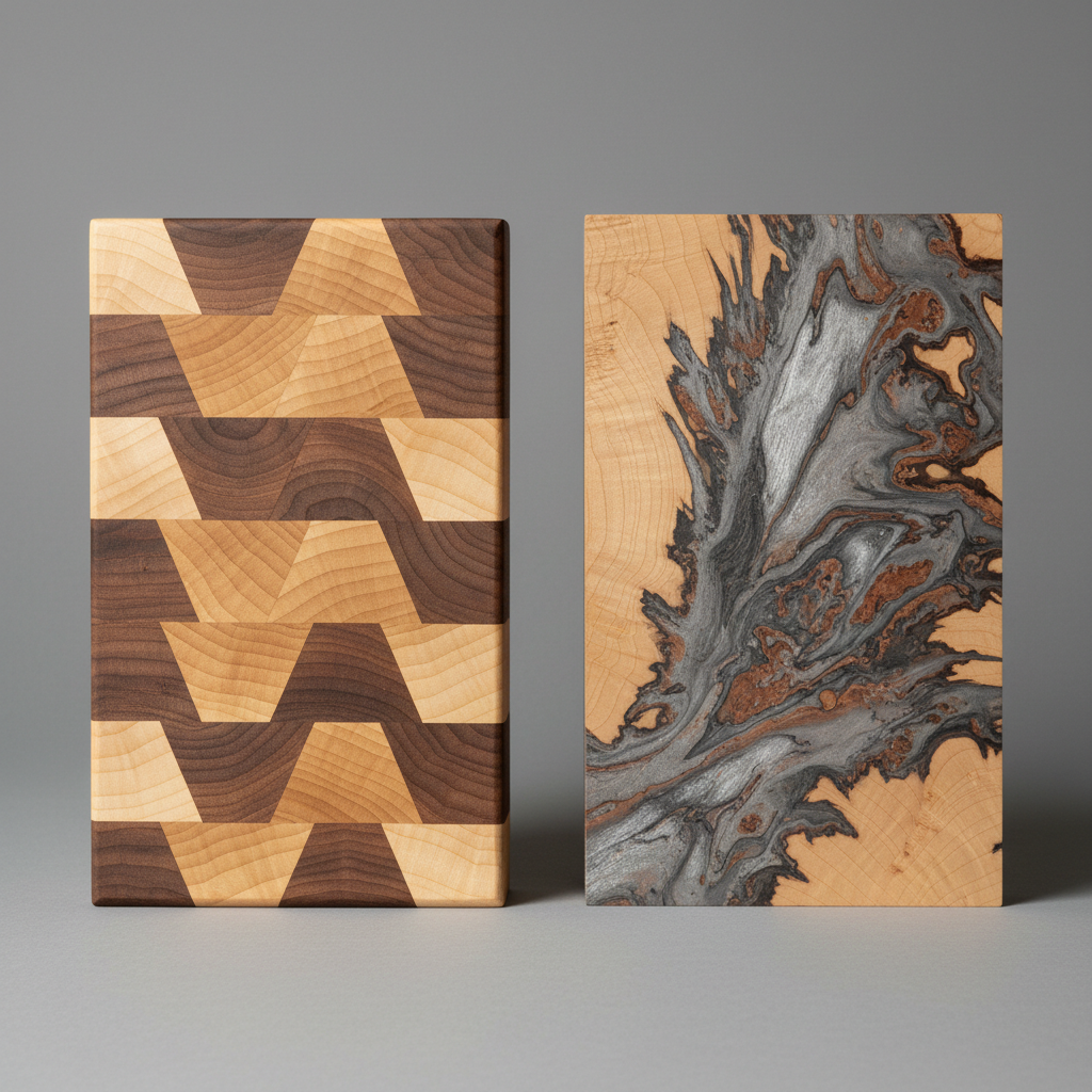 Butcher Block (Wood) vs Granite wood grain comparison