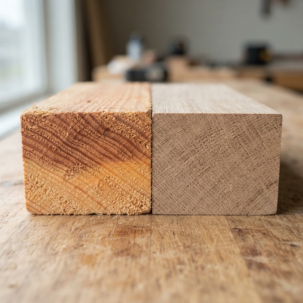 Douglas Fir vs White Oak wood grain comparison