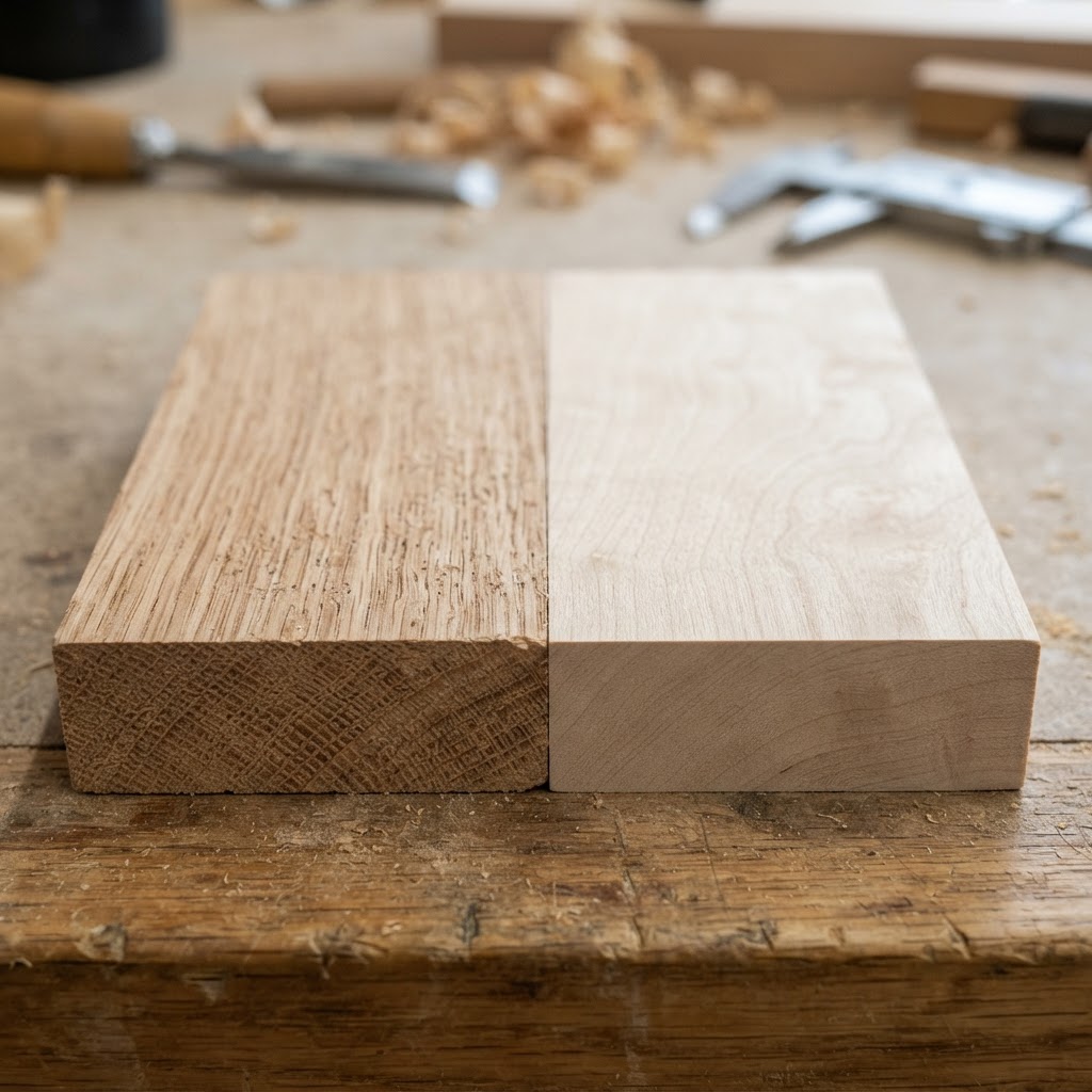White Oak vs Maple wood grain comparison