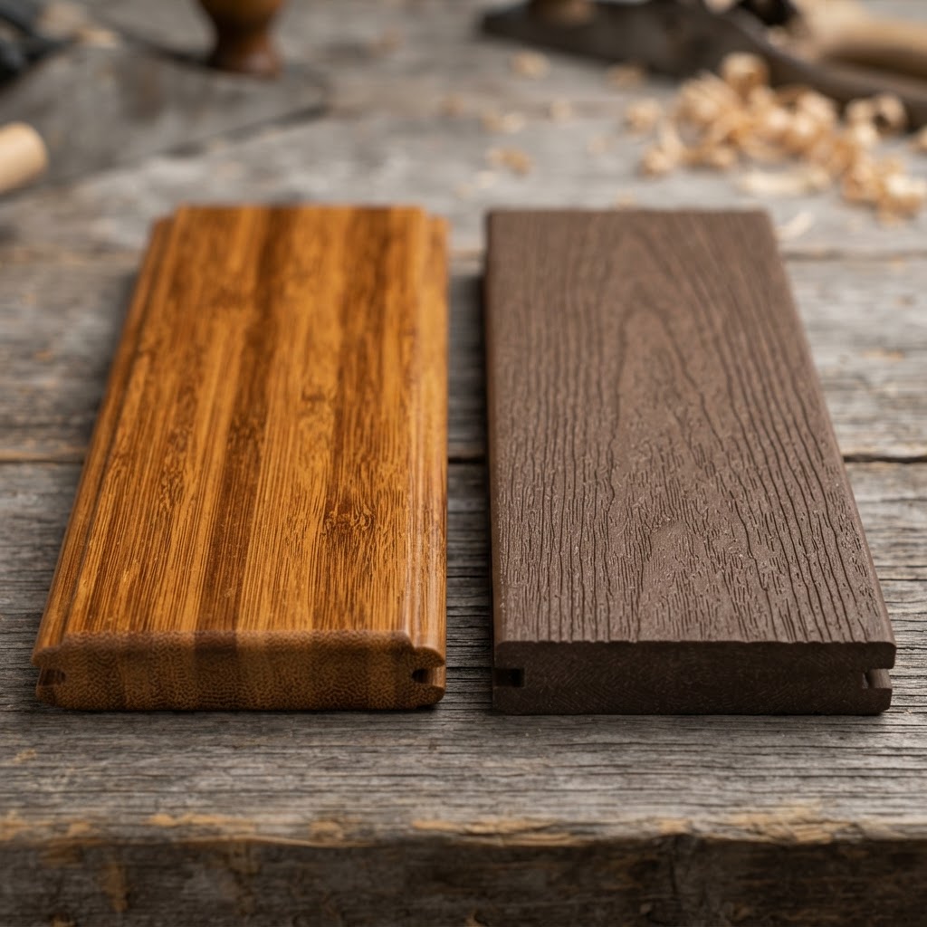Bamboo Decking vs Composite Decking wood grain comparison