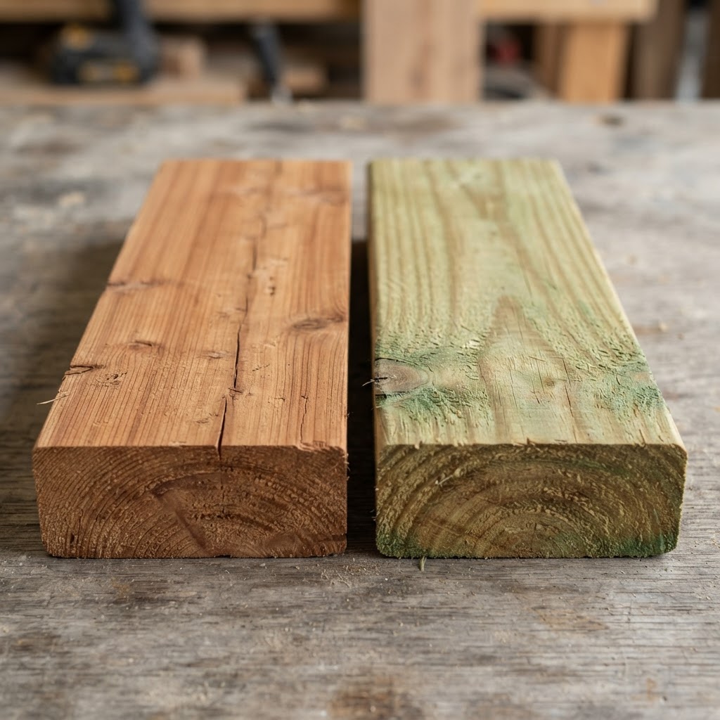 Cedar vs Pine (Pressure-Treated) wood grain comparison