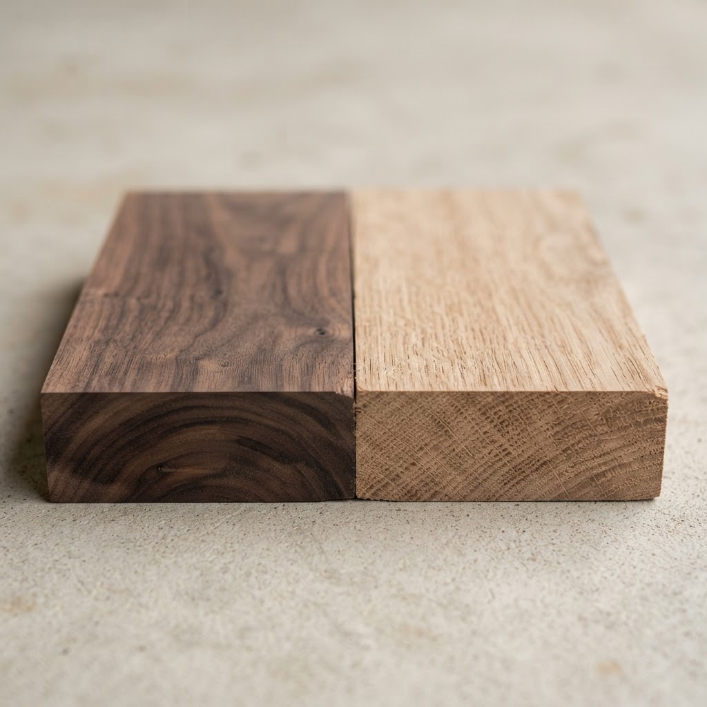 Walnut vs Oak wood grain comparison