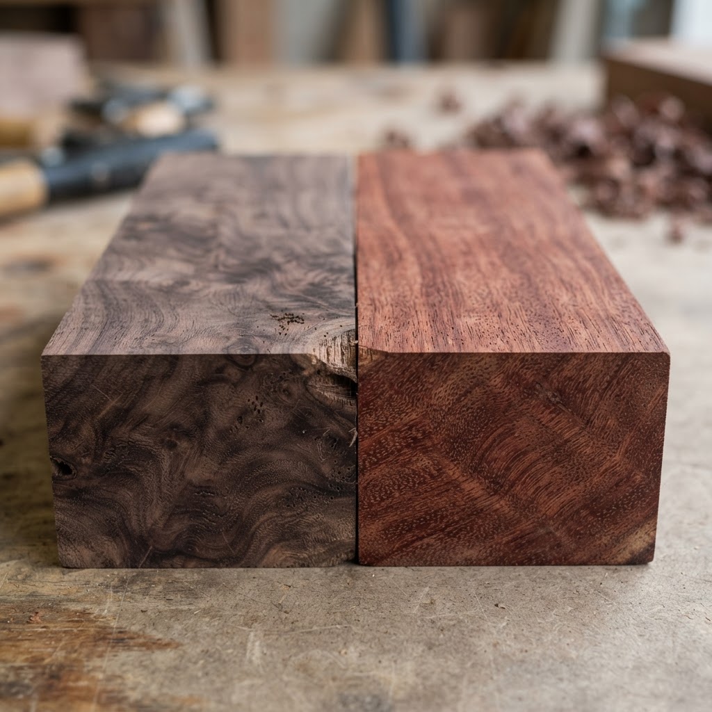 Walnut vs Mahogany wood grain comparison