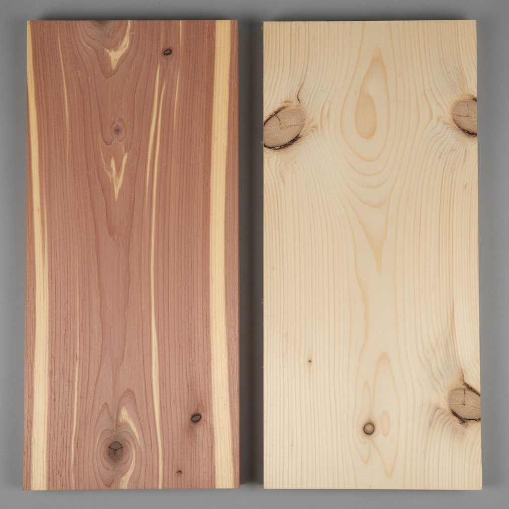 Cedar vs Pine wood grain comparison