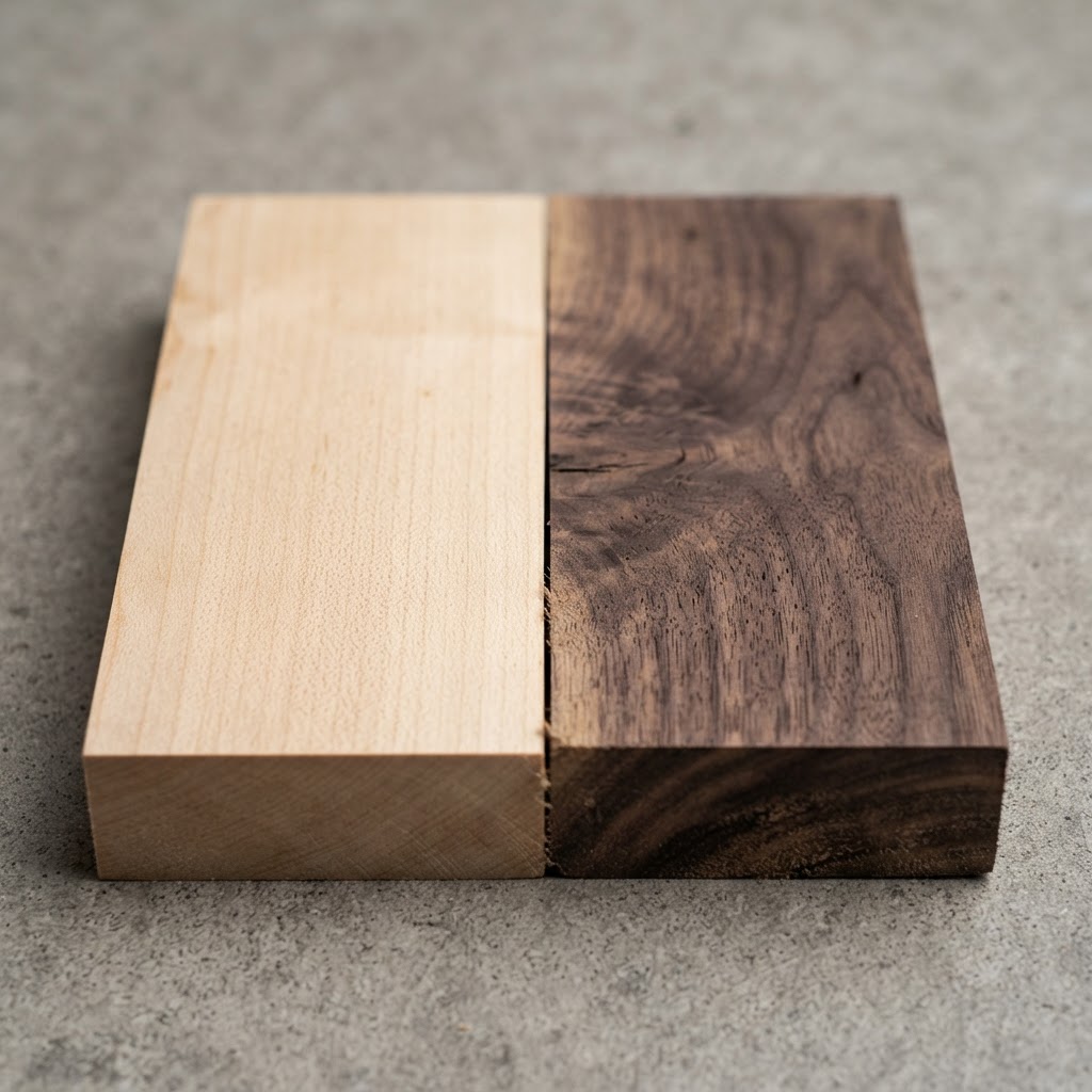 Maple vs Walnut wood grain comparison
