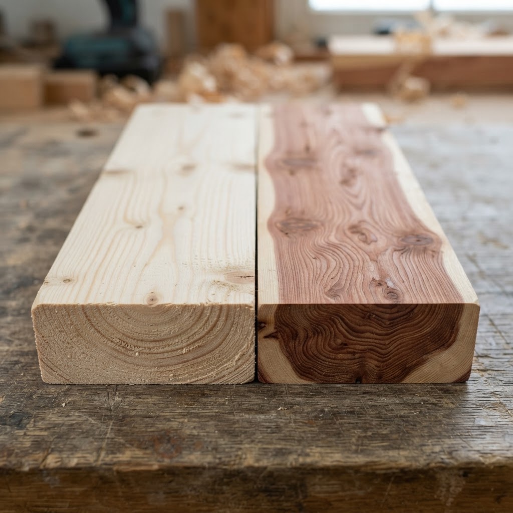 Pine vs Cedar wood grain comparison