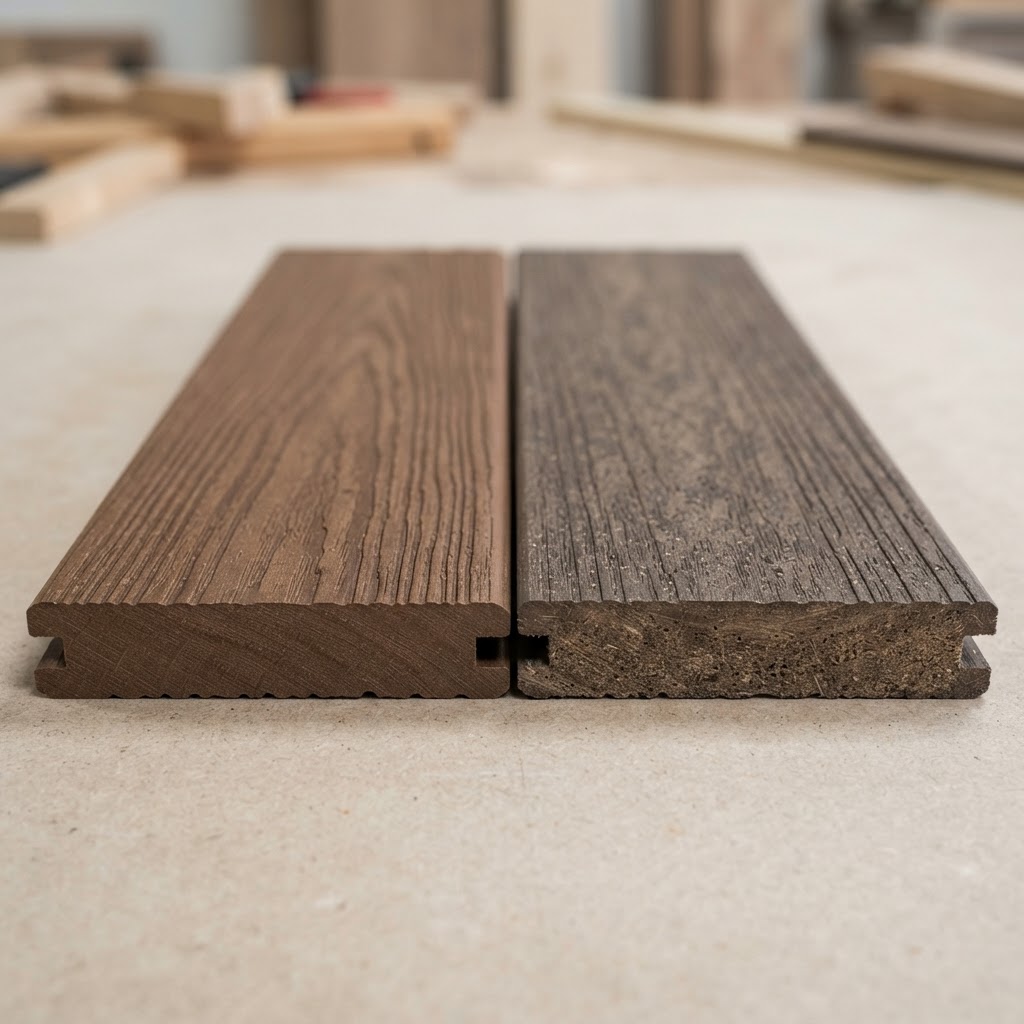 PVC Decking vs Composite Decking wood grain comparison