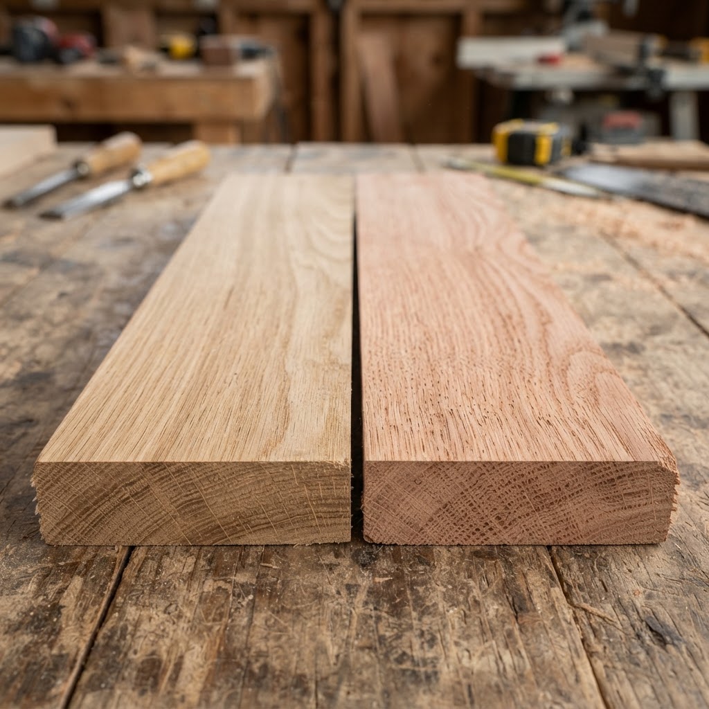White Oak vs Red Oak wood grain comparison