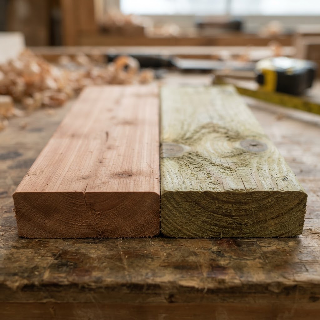 Cedar vs Pressure-Treated Pine wood grain comparison