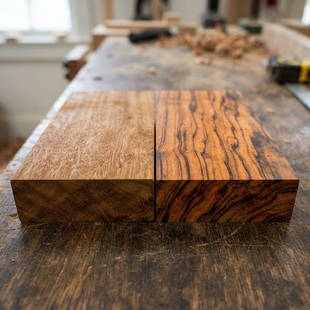 Cumaru vs Tigerwood wood grain comparison