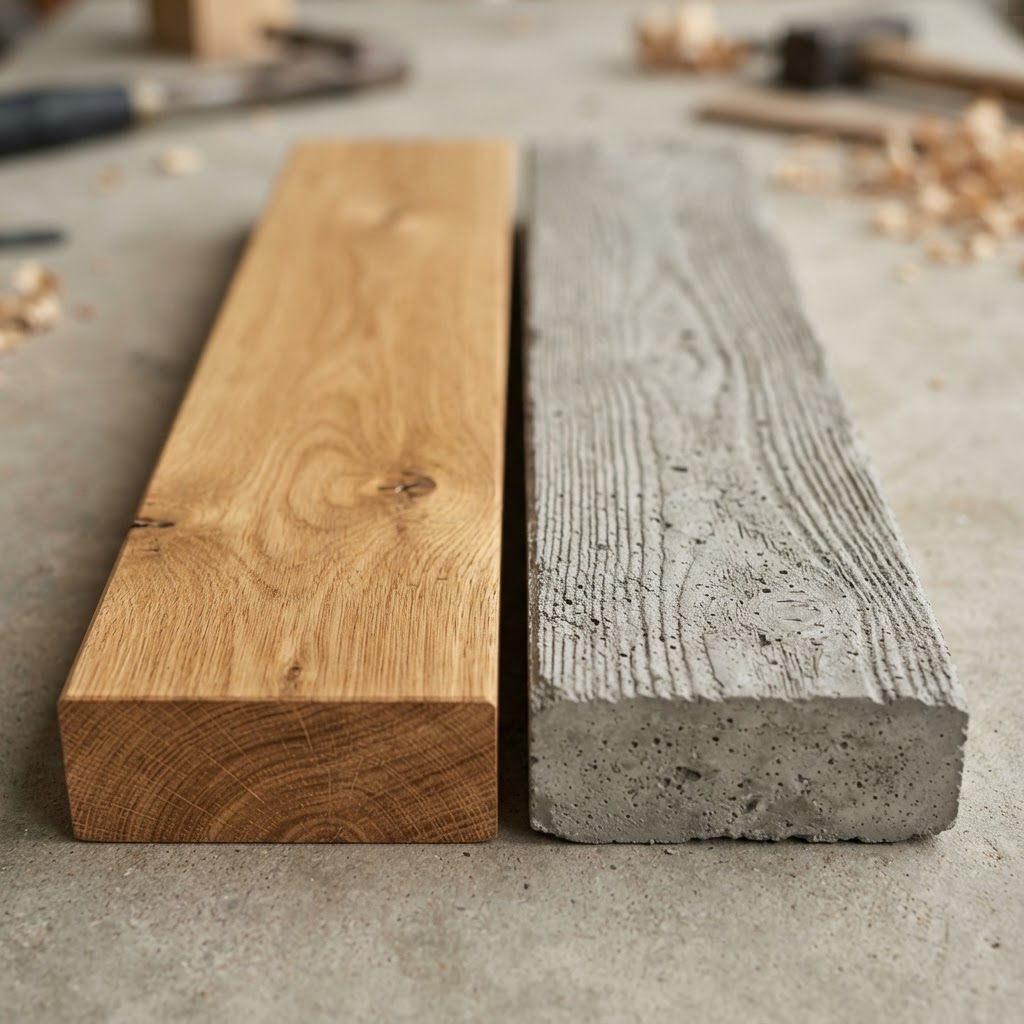 Concrete vs Wood wood grain comparison
